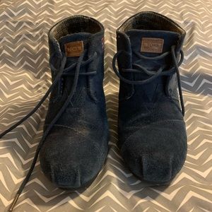 Navy Suede Toms Wedge Booties